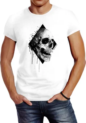 Produktbild von Herren T-Shirt Skull Totenkopf Schädel Slim Fit Neverless® weiß L