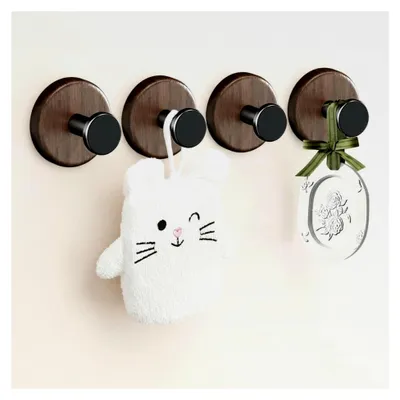 Produktbild von Klebehaken aus Holz, 4 Stück, Handtuchhalter ohne Bohren, selbstklebende Wandhaken für Badezimmer und Küche