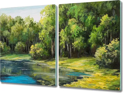 Produktbild von Coloray Hackbrett Küchenbrett Kochplattenabdeckung Schneidebrett Herdabdeckplatte 2x40x52 cm - Forest Lake Natur Sträucher