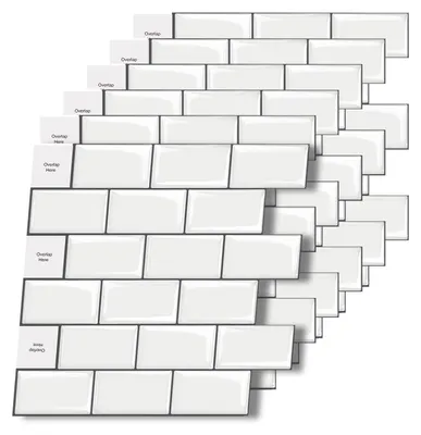 Produktbild von Fliesenfolie, 12 Stück - Selbstklebend - 3D-Fliesenaufkleber - PVC - Weiß - Abmessungen 30 x 15 cm - Wandaufkleber
