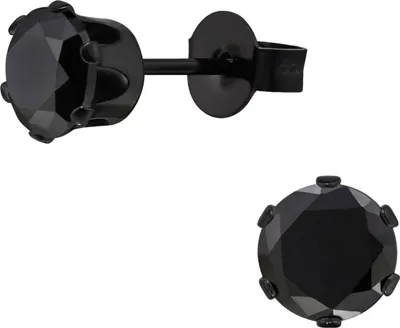 Image de Boucles d'oreilles rondes de 6 mm en acier inoxydable avec zircone noire, taille unique, Maxte