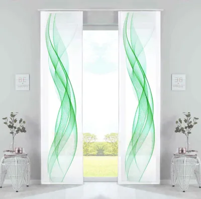 Produktbild von 2er Set Schiebevorhänge Bedruckt Flächenvorhänge »Izmir« HxB 245x60 cm Welle Grün Microsatin Blickdicht Lichtdurchlässig mit Paneelwagen, 2022400B-2