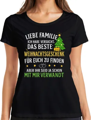 Produktbild von Liebe Familie bestes Weihnachtsgeschenk lustig verwandt Spruch Damen T-Shirt, Schwarz, 3XL