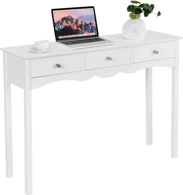 Produktbild von Schreibtisch mit 3 Schubladen, moderner Computertisch Bürotisch für Wohnzimmer Flur Heimbüro, Holz Arbeitstisch Officetisch weiss, 100x32x75 cm