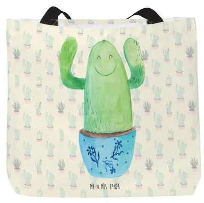 Produktbild von Mr. & Mrs. Panda Einkaufstasche Kaktus Happy - Kaktus Grün - Geschenk, Motivation, Spruch, Unitasche, Tote Bag, Strandtasche, Freundin, Tasche, Ausbildung, Lustig