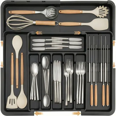 Ausziehbarer Besteck-Organizer, 9 Fächer, Kunststoff, 36,83 x 33,02 cm