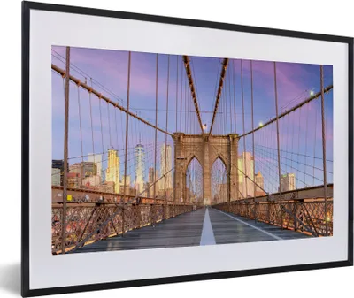 Produktbild von MuchoWow® MuchoWow® Gerahmtes Poster New York - Sonnenuntergang - Brooklyn Bridge 60x40 cm - Poster mit zchwarzem Bilderrahmen - Schlafzimmer - Plakat in Rahmen - Drucken