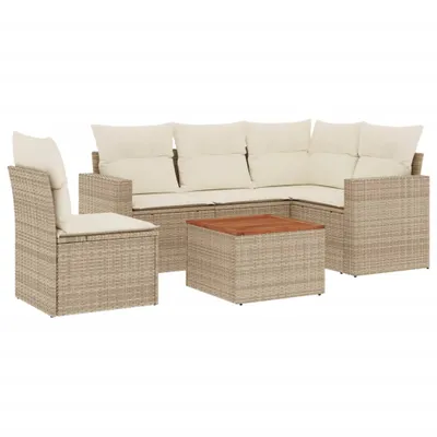 Produktbild von 6-tlg. Garten-Sofagarnitur mit Kissen Beige Poly Rattan