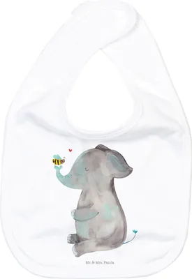 Produktbild von Mr. & Mrs. Panda Sabber Lätzchen Elefant Biene - Weiß - Geschenk, Baumwoll-Lätzchen, Lustige Sprüche, Heiratsantrag, Babylätzchen, Liebesspruch, Kinderlätzchen, Für Babys