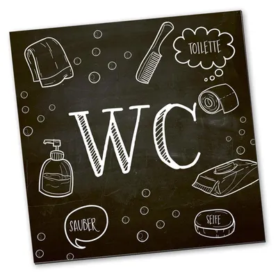 Produktbild von WC-Schild Toiletten-Schild schwarz weiß Tafelkreide-Look Türschild Badezimmer 14 x 14 cm inkl. Klebepunkte