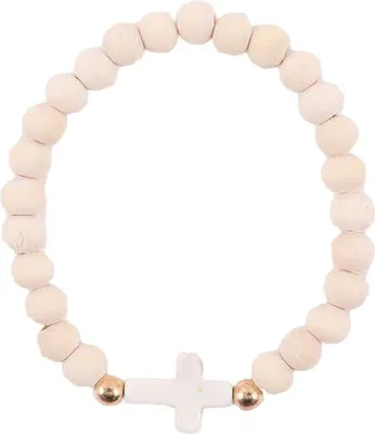 Immagine prodotto di Bracciale in legno con croce bianco, crema