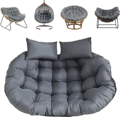 Produktbild von 150 × 110 cm Doppel-Hängesessel-Auflage, Verdicktes wasserdichtes Sitzkissen mit Kopfstützenkissen für Terrasse & Garten, Grau