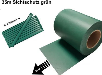 Produktbild von 1 Stück Sichtschutz Streifen Doppelstabmatten für Zaun Folie Rolle Zaunblende Keton PVC Kunststoff Sichtschutzstreifen 35m x 19cm Grün