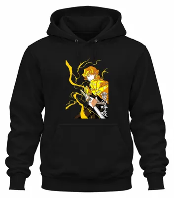 Obrázok produktu pre Zenitsu Kimetsu no Yaiba Lightning Sword Anime Manga 雷の呼吸 Gift Uni mikina s kapucňou, čierna, 3XL