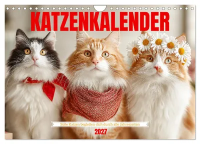 Produktbild von Katzenkalender - Süße Katzen begleiten dich durch alle Jahreszeiten (Wandkalender 2027 DIN A4 quer), CALVENDO Monatskalender