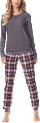 Produktbild von Merry Style Damen Schlafanzug Zweiteiler lang Pyjama Langarm Lange Hose mit Muster MS10-168 (Dunkelmelange Burgund, S)