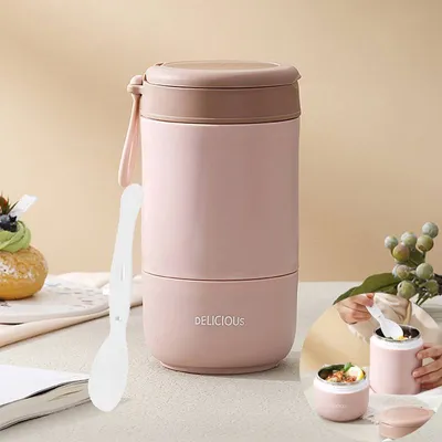Produktbild von 730 ml Müslibecher To Go Becher, Lunchpot, Auslaufsicherer Joghurtbecher To Go mit Löffel, Lunchbox für Schule, Büro, Outdoor (Rosa)