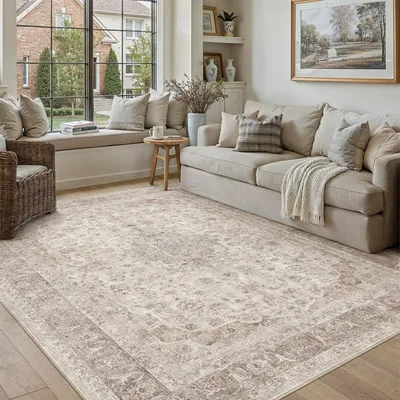Productafbeelding van Wasbare Beige Vloerkleed voor Woonkamer en Slaapkamer 140 x 200 cm
