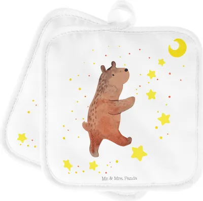 Produktbild von Mr. & Mrs. Panda Topfuntersetzer Bär Träume - Weiß - Geschenk, Träumen, Topflappen, Topflappenset, Teddy, topfhalter, Doppel, Traumdeutung, Set, Traum