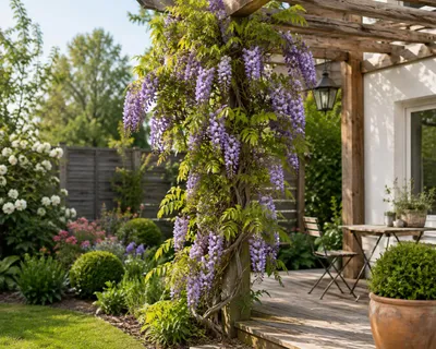 Immagine prodotto di Wisteria formosa 'Issai' 120–160 cm – Wisteria, pianta rampicante resistente al freddo, ideale per pergole, supporti, giardini e terrazze, Immagine generata dall'IA