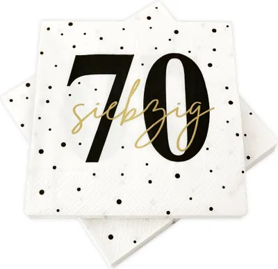 Produktbild von 20 Servietten zum 70. Geburtstag 33 x 33 cm - weiß schwarz gold