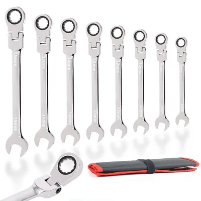 Image de Innovra - Dailygoods - Dailygoody - Ensemble de clés à cliquet de 8 pièces - Ensemble de clés à cliquet à douille - 72 dents - Rotatives - Acier chrome-vanadium - Adapté aux travaux de bricolage et aux réparations automobiles