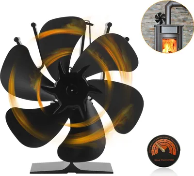 Obrázek produktu pro Izrielar 6 lopatek krbového ventilátoru, elektrický krbový ventilátor pro krbová kamna na dřevo, nízká hlučnost, krbový ventilátor pro krbová kamna na dřevo / hořáky na dřevo / zvýšený krb