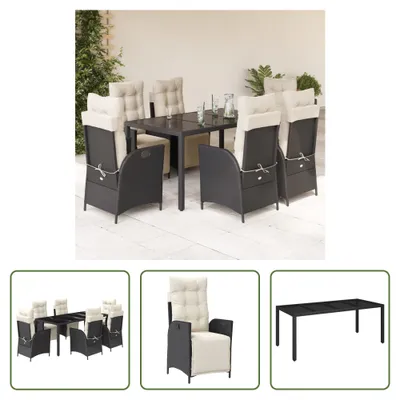 Produktbild von The Living Store 7-tlg. Garten-Essgruppe mit Kissen Schwarz Poly Rattan
