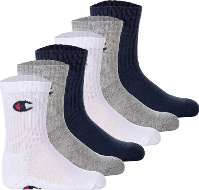 Produktbild von Champion Kinder Socken, 6er Pack - Crew Socken, einfarbig Blau/Weiß/Grau 27-30