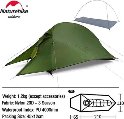 Produktbild von Einmannzelt - Wasserdicht - Wetterfest - Campingzelt - Festivalzelt - Dunkelgrün - 210x110