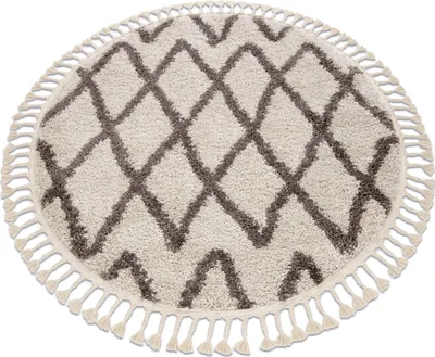 Image de Tapis BERBER BENI cercle crème Franges berbère marocain shaggy beige cercle 160 cm