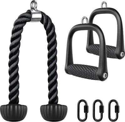 Produktbild von Unyqoos® Trizeps-Kabelzugseil – 36 Inch Nylonseil mit D-Griffen (TPE, 10,5 x 5,5 cm), Gummipuffer, 900 kg Belastbarkeit, für Kabelmaschine & Lat-Pulldown