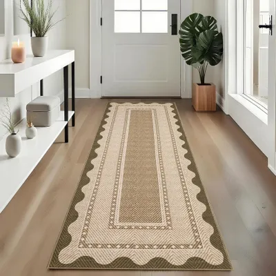 Imagen del producto de Alfombra lavable - Alfombra rectangular moderna para sala de estar - 100% poliéster - Lavable a máquina - Base de goma antideslizante - Pelo corto - 200 x 290 cm - Beige lino