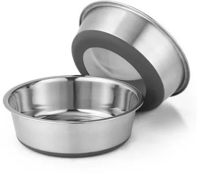 Produktbild von Hunde-Futterbox aus Edelstahl, 2er-Pack, Anti-Slip-Boden, Spülmaschinenfest, leicht zu reinigen, robuste Futterbox für mittelgroße Hunde, 900 ml, grau