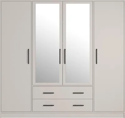 Productafbeelding van Kledingkast Smart Srl1 met spiegel - Kasjmier, modern design, 4 deuren, 2 lades, 200x190x56 cm