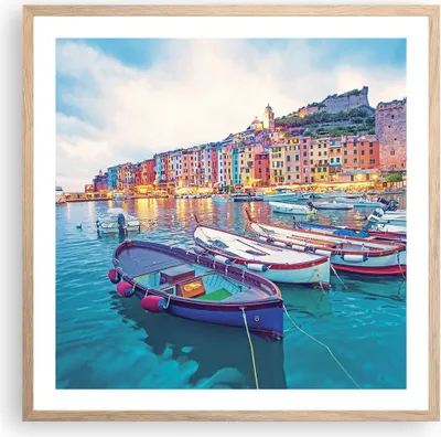 Produktbild von Gerahmtes Poster - Rahmen in heller Eiche - Porto Boote die Farben - 60x60 cm - Wand Bild - Wanddeko - Wandbilder - Kunstposter - Wandposter - Bilderrahmen - Bilder - Kunstdruck - P2NAC60x60-4395