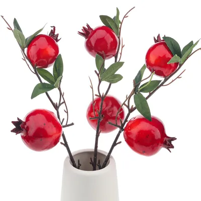 Produktbild von 3 künstliche Granatapfelzweige, Blüten, realistische künstliche Fruchtpflanzendekoration, DIY-Blumenstrauß, Foto-, Bürotischdekoration