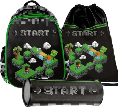 Produktbild von MINECRAFT Schulranzen Set 3in1 Ranzen Federmäppchen Turnbeutel PIXEL GAME