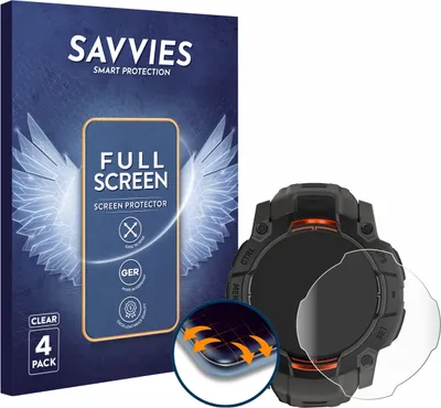 Produktbild von 4x Savvies Fullscreen Schutzfolie für Garmin Instinct 3 Solar (45 mm) Displayschutz Folie Fullcover Klar Transparent