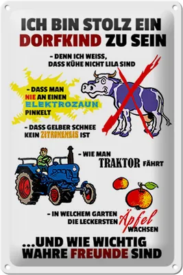 Produktbild von Blechschild Spruch 20x30cm Stolz Dorfkind zu sein weißes