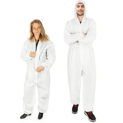 Produktbild von Famanu Schutzanzug Set 2 Stück weiß – Mit Reißverschluss und Kapuze – Für 160–200 cm