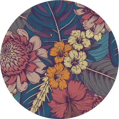 Produktbild von Sticker Kreis tropische BLÄTTER Blumen Pflanzen Natur Vintage Retro Stil Aufkleber Wanddekoration 100 cm x 100 cm
