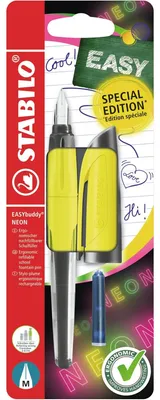 Image de Stylo plume scolaire STABILO avec plume standard M - EASYbuddy NEON jaune fluo - bleu (effaçable…)