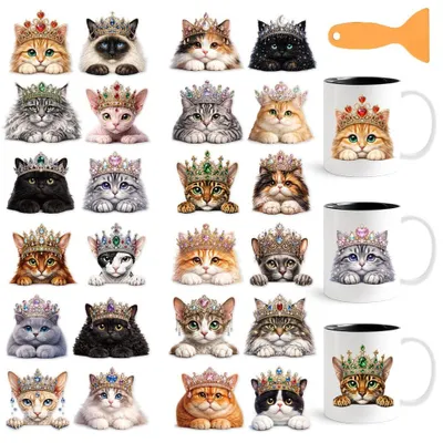 24 UV DTF Cup Wraps, Katzenmotive, wasserdicht, 12 Blatt