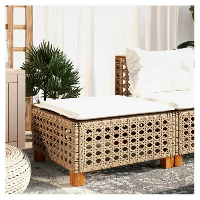 Produktbild von Gartenhocker mit Kissen Beige 63,5x56x32 cm Poly Rattan