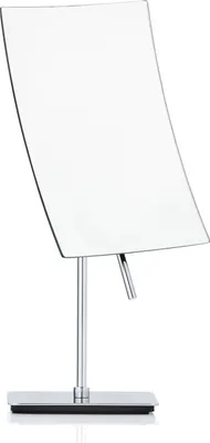 A close-up studio shot of a silver vanity mirror on a white background.