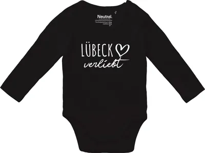 Produktbild von Huuraa Baby Body Lübeck verliebt 74 Black  Baumwolle Fairtrade Langarmbody Geschenkidee