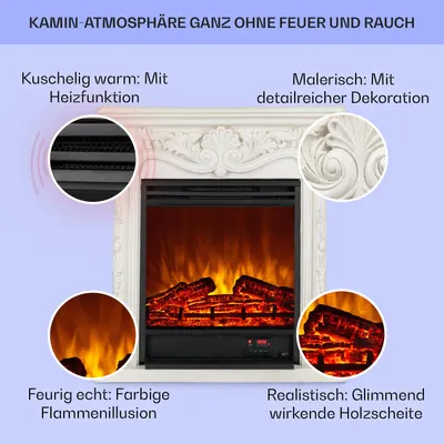 Produktbild von Klarstein Deko Kamin mit LED-Flammen, Elektro Kamin mit Heizung, 1800W Elektrischer Kamin, Sparsamer Kamin Elektrisch, Wandkamin mit Fernbedienung & Timer, Elektrische Kamine mit MDF-Gehäuse
