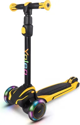 Produktbild von Yoleo Kinder Scooter, Kinderroller mit 3-in-1-Funktion und LED Vorderrädern, höhenverstellbar, für Kinder ab 3 Jahren (Gelb)