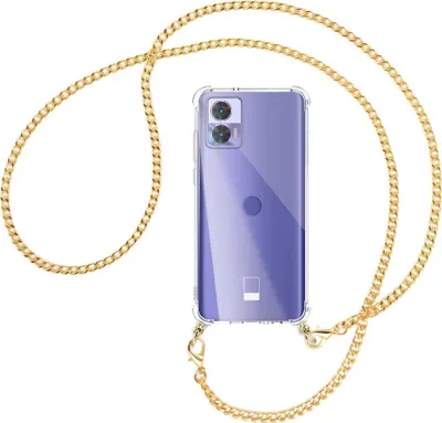 Produktbild von Handykette Backcover-Schutzhülle mit Band (Metall goldfarben) für Motorola Edge 30 Neo (Edge 30 Lite) - goldfarbene Kette